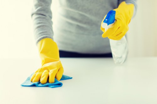 Technician cleaning a sofa with modern upholstery equipment