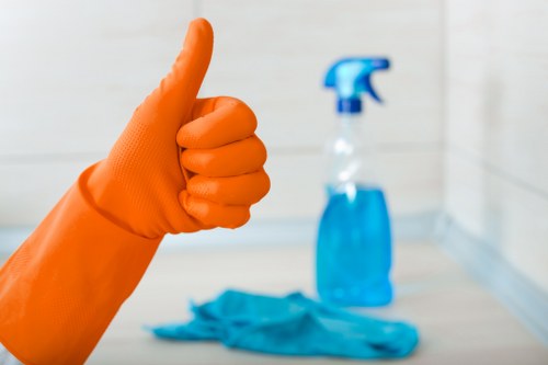 Hot water extraction carpet cleaning equipment in use